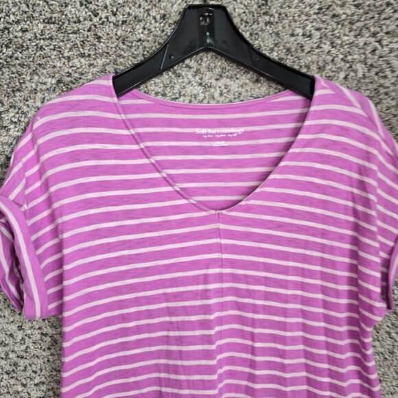 Soft Surroundings Top Womens Small Purple Striped Cuffed Sleeve Cotton Casual - Picture 4 of 7